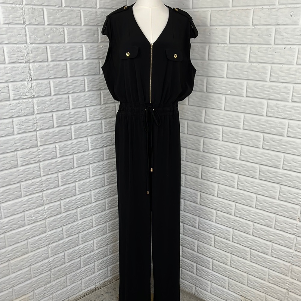 EMMA & MICHELE JUMPSUIT SLEEVELESS WIDE LEG POLYESTER SPANDEX ZIPPER SZ XL